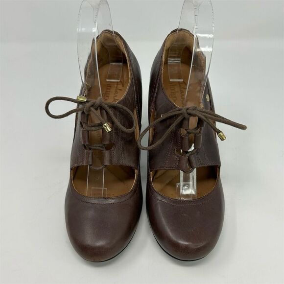 Clarks Indigo Women's Brown Leather Lace-Up Block Heel Shoes Size 7 Round Toe - Picture 4 of 12